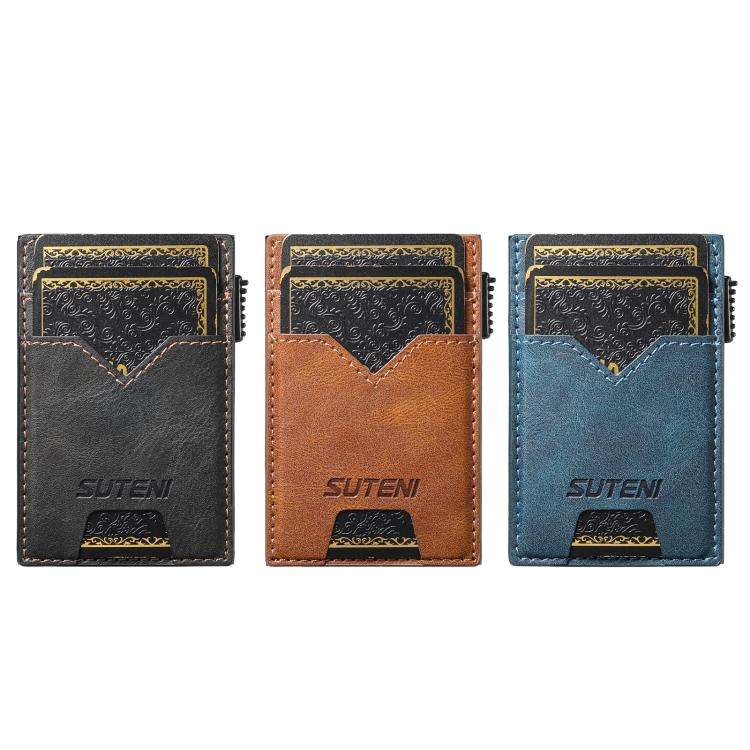The Suteni denim double-sided card slot button automatically ejects the card box(Brown)