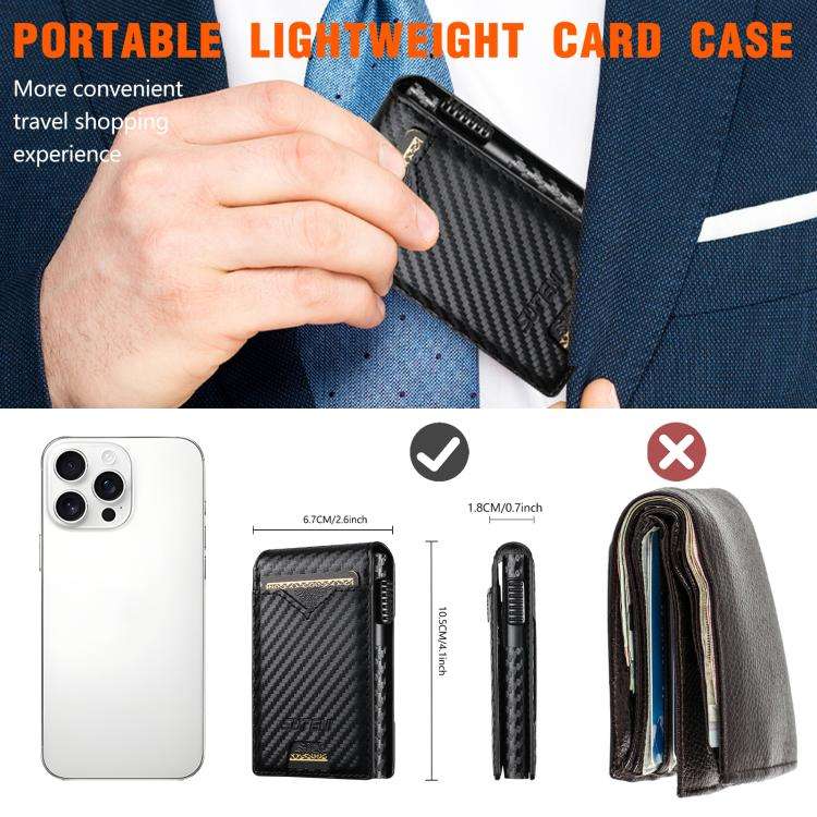 The Suteni carbon fiber pattern button automatically pops out the veneered printed card box(Black)