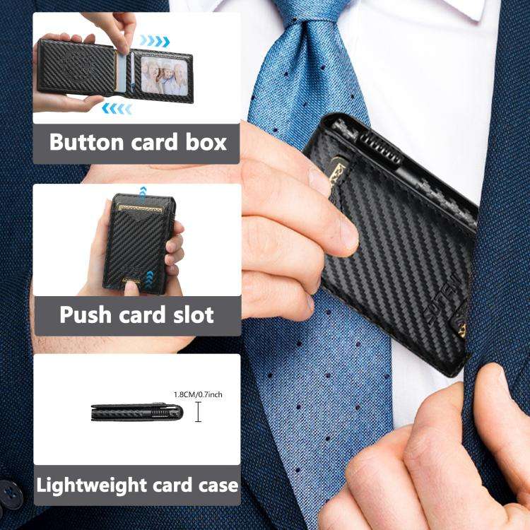 The Suteni carbon fiber pattern button automatically pops out the veneered printed card box(Black)