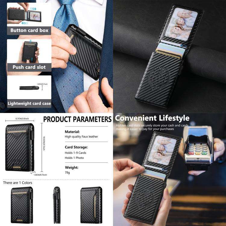 The Suteni carbon fiber pattern button automatically pops out the veneered printed card box(Black)