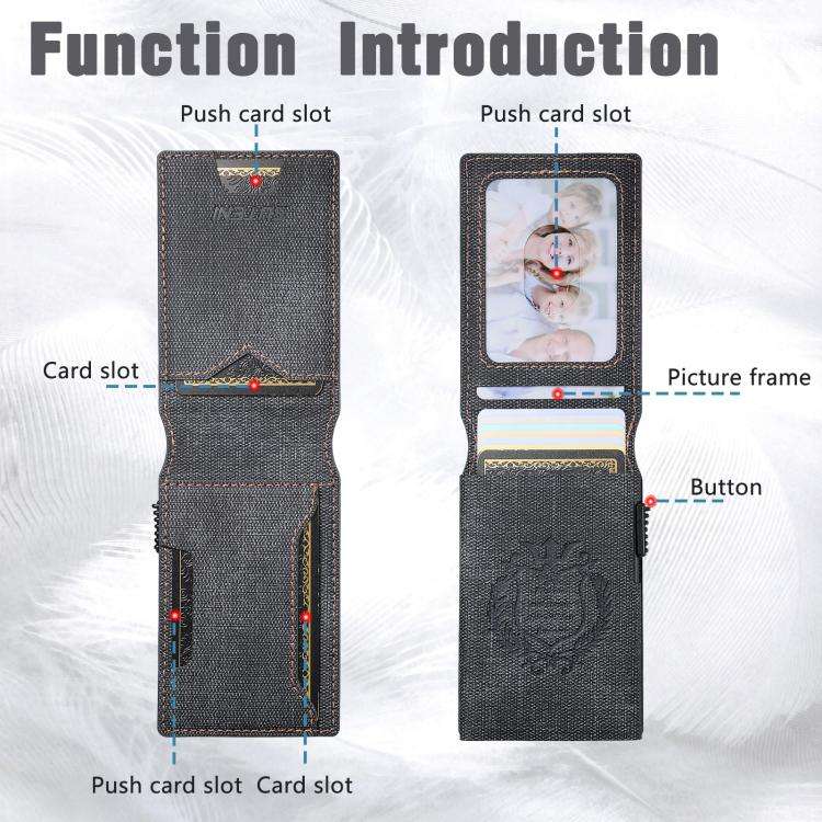 The Suteni denim pattern button automatically pops out the veneered printed card box(Black)