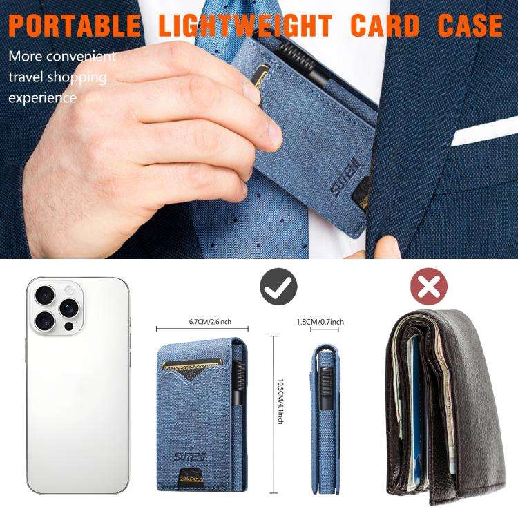 The Suteni denim pattern button automatically pops out the veneered printed card box(Blue)
