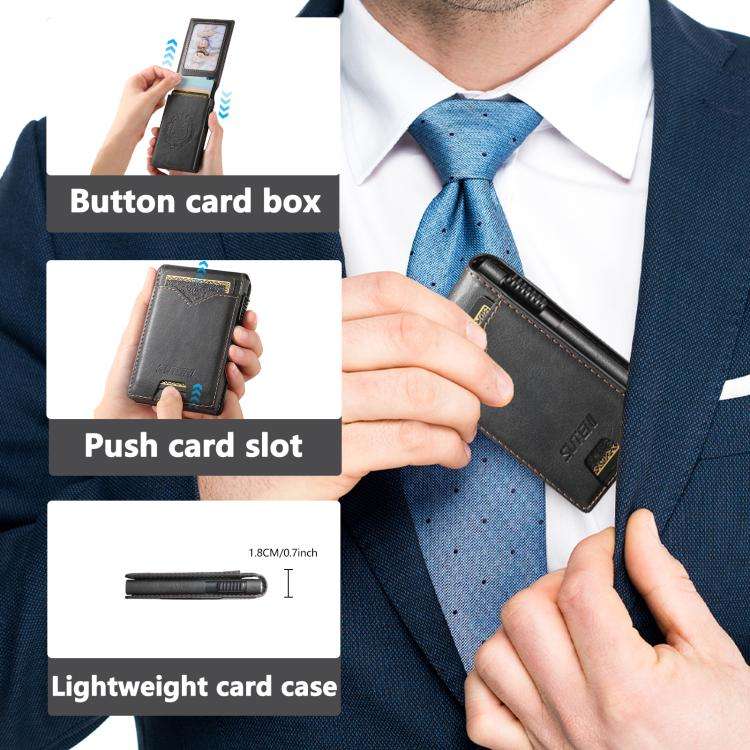 The Suteni oil wax pattern button automatically pops out the veneered printed card box(Black)