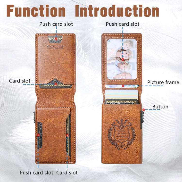 The Suteni oil wax pattern button automatically pops out the veneered printed card box(Brown)