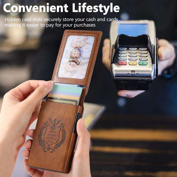The Suteni oil wax pattern button automatically pops out the veneered printed card box(Brown)