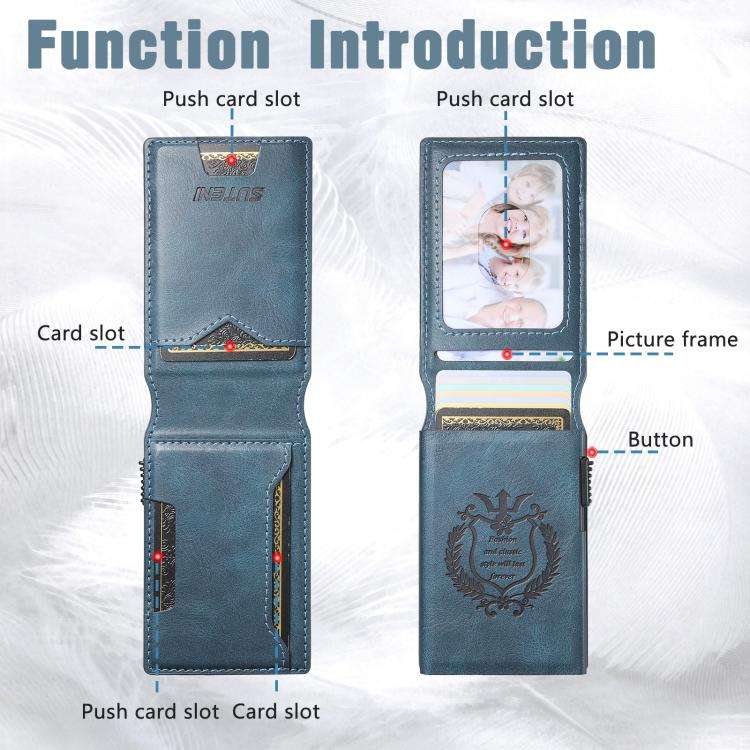 The Suteni oil wax pattern button automatically pops out the veneered printed card box(Blue)