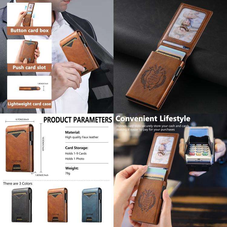 The Suteni oil wax pattern button automatically pops out the veneered printed card box(Brown)