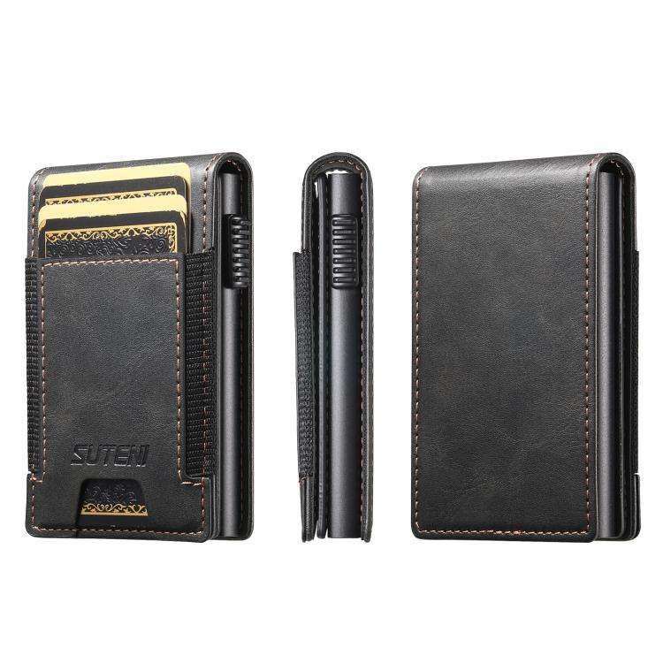 The Suteni oil wax pattern button automatically pops out the elastic band card box(Black)