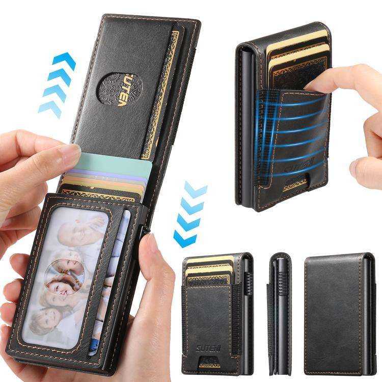 The Suteni oil wax pattern button automatically pops out the elastic band card box(Black)