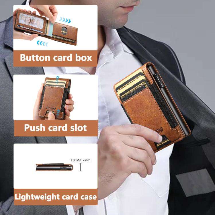 The Suteni oil wax pattern button automatically pops out the elastic band card box(Brown)