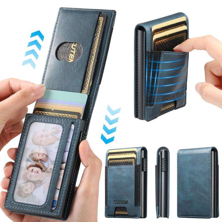The Suteni oil wax pattern button automatically pops out the elastic band card box(Blue)