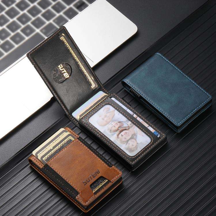 The Suteni oil wax pattern button automatically pops out the elastic band card box(Black)