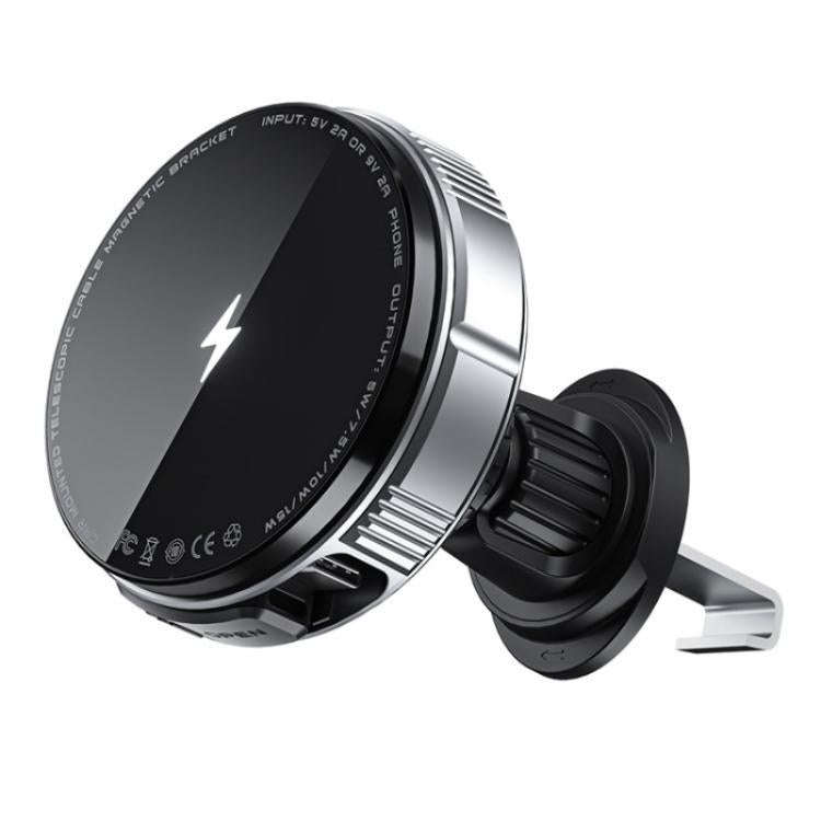 X02 With Retractable Cable 15W Car Air Vent Mount Magnetic Phone Holder Wireless Charger(Silver)
