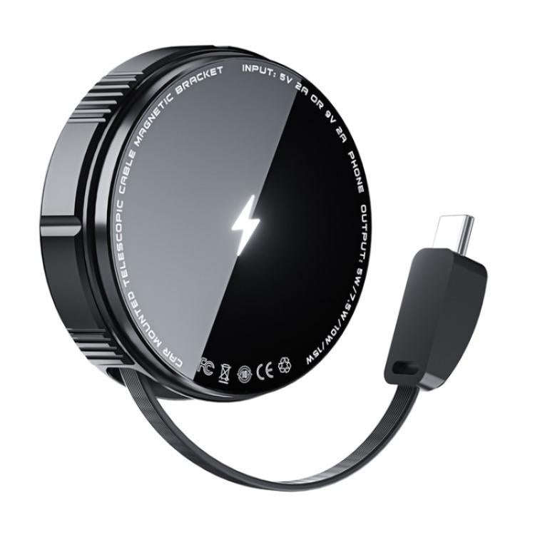 X02 With Retractable Cable 15W Car Air Vent Mount Magnetic Phone Holder Wireless Charger(Black)