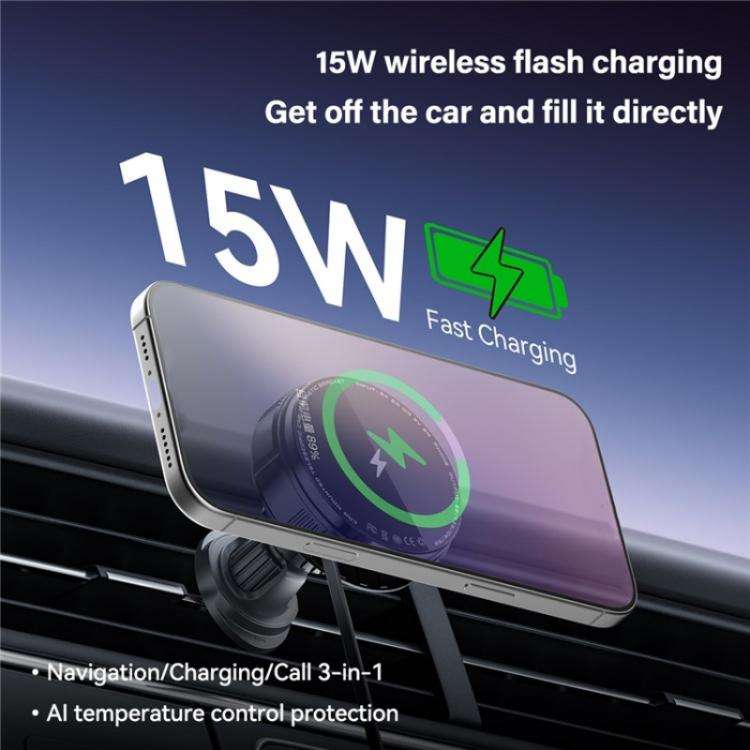 X02 With Retractable Cable 15W Car Air Vent Mount Magnetic Phone Holder Wireless Charger(Black)