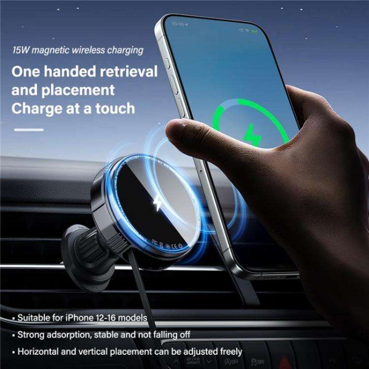 X02 With Retractable Cable 15W Car Air Vent Mount Magnetic Phone Holder Wireless Charger(Black)