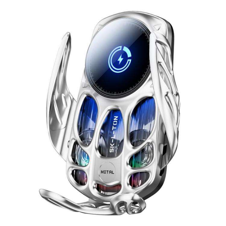 SD02 With Ambient Light 15W Universal Car Phone Holder Mount Wireless Charging Stand(Silver)