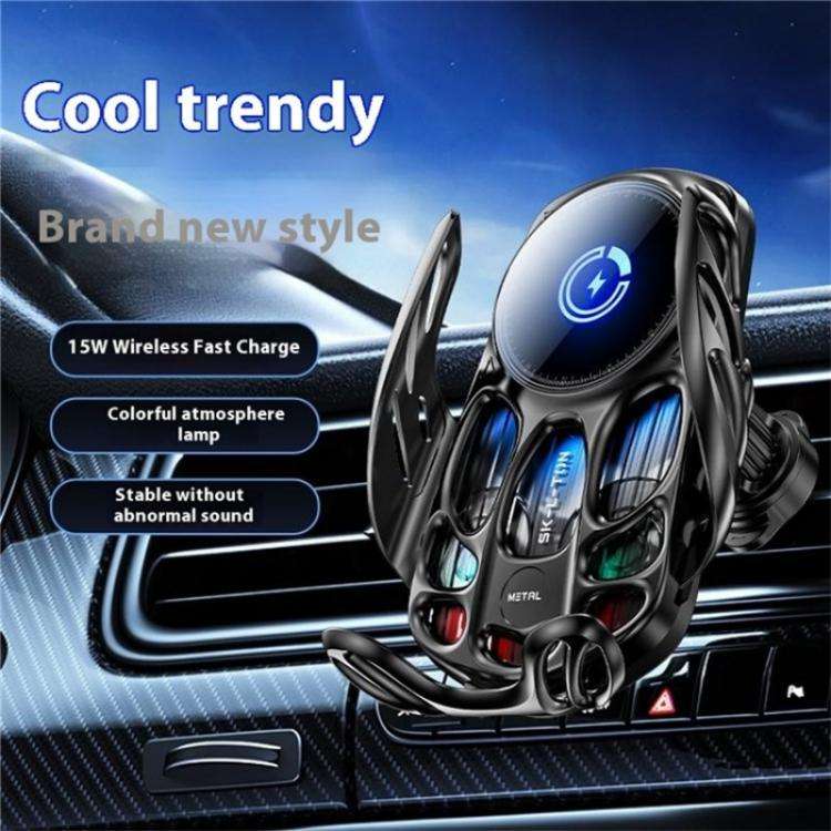 SD02 With Ambient Light 15W Universal Car Phone Holder Mount Wireless Charging Stand(Black)