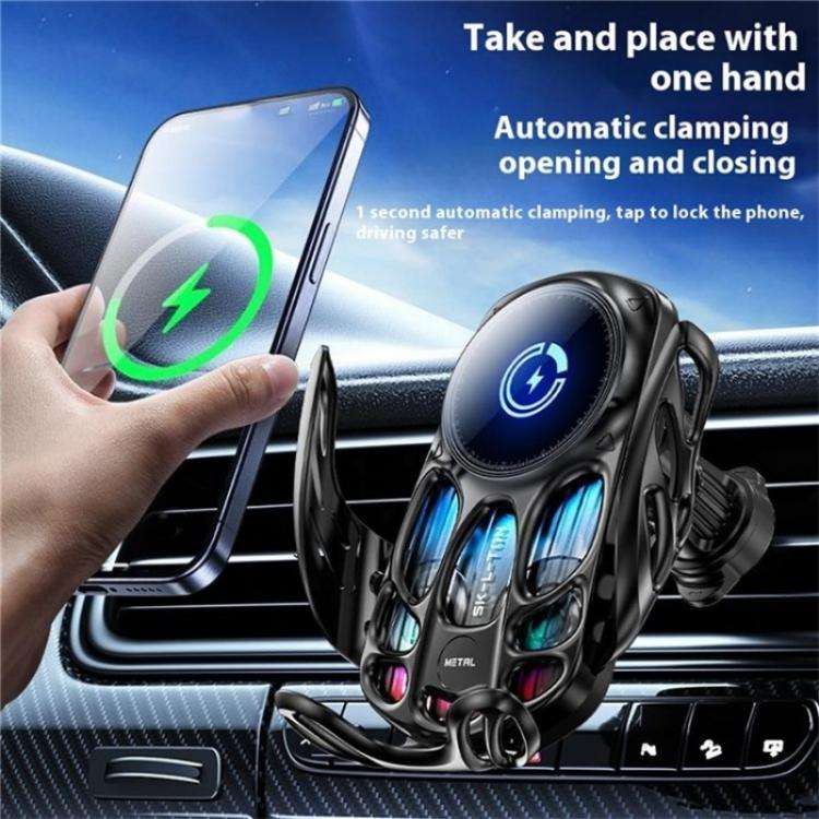 SD02 With Ambient Light 15W Universal Car Phone Holder Mount Wireless Charging Stand(Silver)