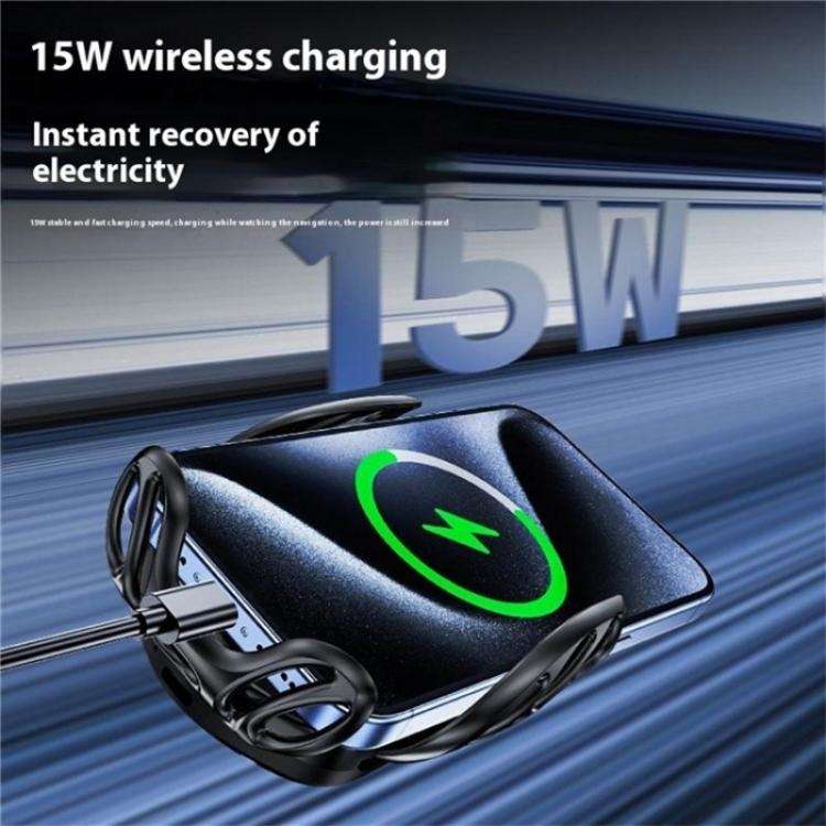SD02 With Ambient Light 15W Universal Car Phone Holder Mount Wireless Charging Stand(Silver)