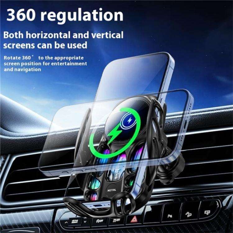 SD02 With Ambient Light 15W Universal Car Phone Holder Mount Wireless Charging Stand(Silver)