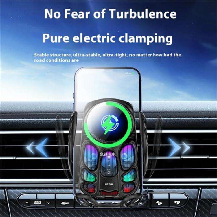SD02 With Ambient Light 15W Universal Car Phone Holder Mount Wireless Charging Stand(Silver)