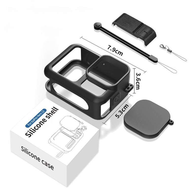 For GoPro HERO13 Black Silicone Protective Case with Wrist Strap & Lens Cover & Side Interface Cover
