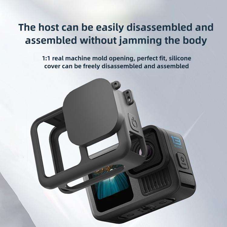 For GoPro HERO13 Black Silicone Protective Case with Wrist Strap & Lens Cover & Side Interface Cover