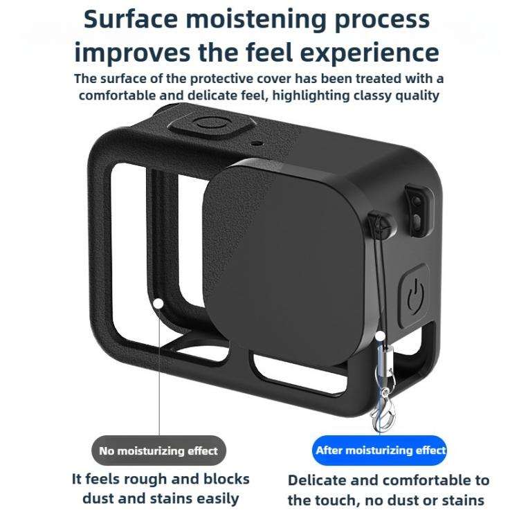 For GoPro HERO13 Black Silicone Protective Case with Wrist Strap & Lens Cover & Side Interface Cover
