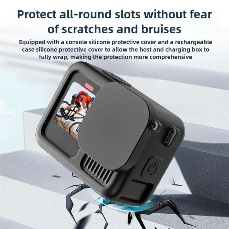 For GoPro HERO13 Black Silicone Protective Case with Wrist Strap & Lens Cover & Side Interface Cover