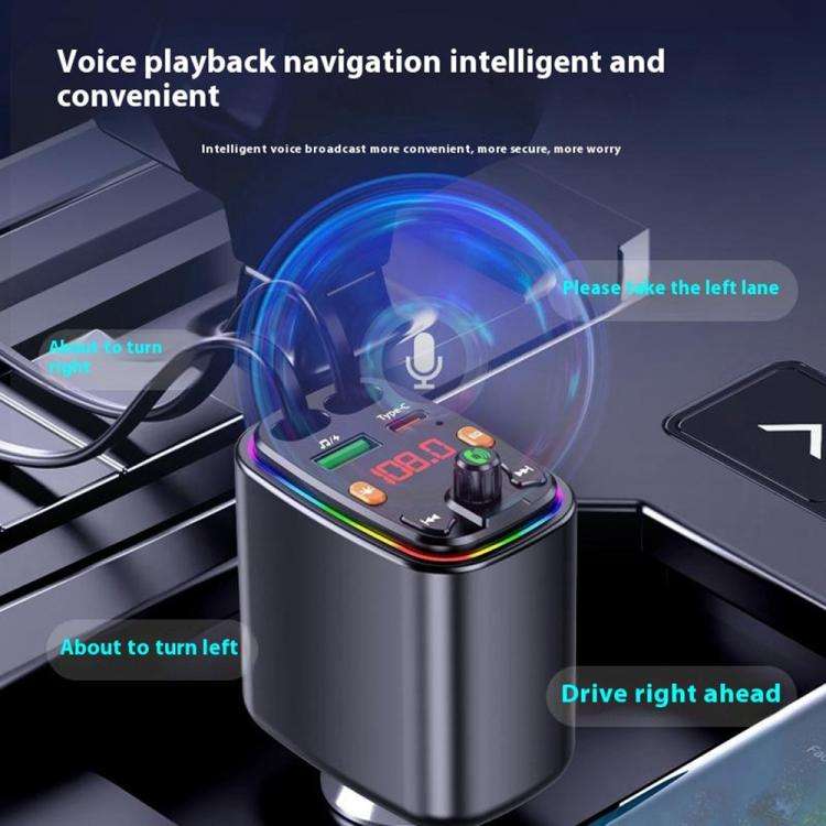 Y10 With Retractable Type C + iP Cable Car Charger FM Transmitter Bluetooth MP3 Player