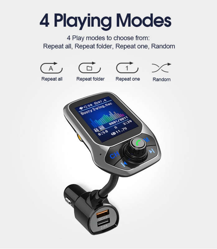 T43 Car Bluetooth Mp3 Multi-function Large Color Screen QC3.0 Bluetooth Car Charge Lossless Car B...