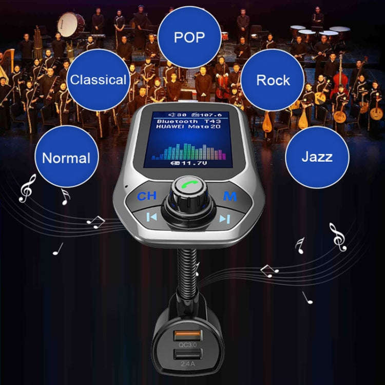 T43 Car Bluetooth Mp3 Multi-function Large Color Screen QC3.0 Bluetooth Car Charge Lossless Car B...