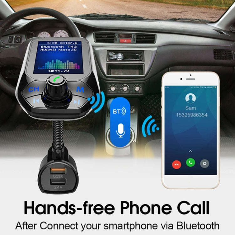 T43 Car Bluetooth Mp3 Multi-function Large Color Screen QC3.0 Bluetooth Car Charge Lossless Car B...
