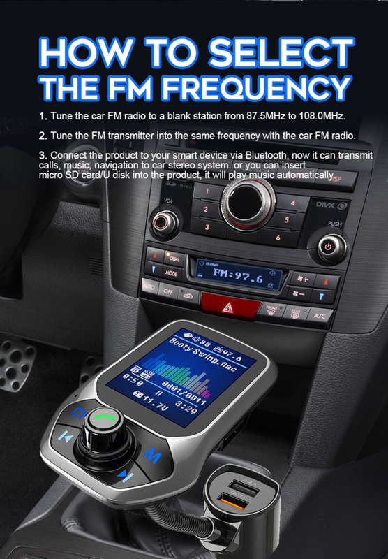T43 Car Bluetooth Mp3 Multi-function Large Color Screen QC3.0 Bluetooth Car Charge Lossless Car B...