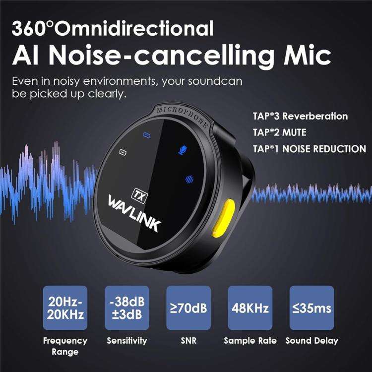 WAVLINK 608C Magnetic Lavalier Wireless Dual Microphone with 8 Pin RX Receiver