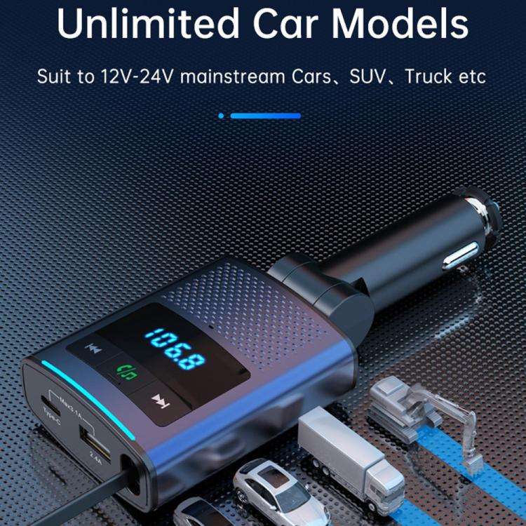 BC99 With Retractable Cable FM Transmitter PD 65W Fast Charging Laptop Phone Car Charger