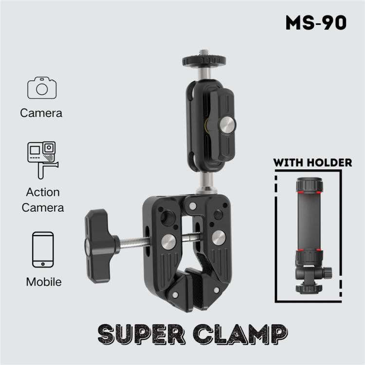 JMARY MS-90 For Action Cameras Super Clamp Mount Magic Arm Double Ball Head Adapter