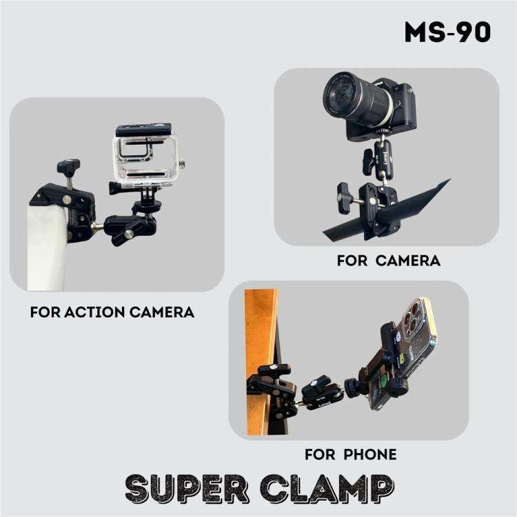 JMARY MS-90 For Action Cameras Super Clamp Mount Magic Arm Double Ball Head Adapter