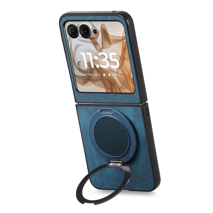 For Motorola Moto Razr 50 Retro Leather Rotation Round Holder Phone Case(Blue)