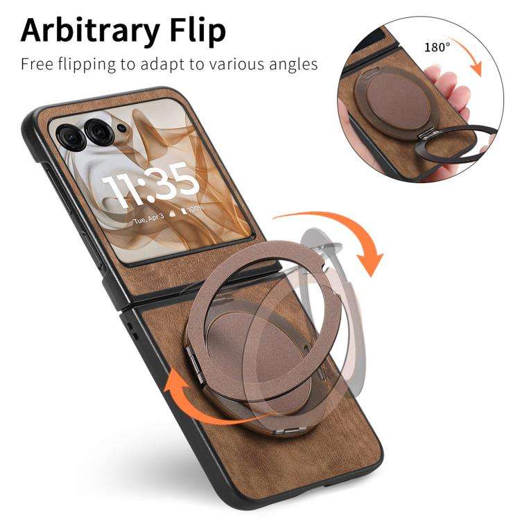 For Motorola Moto Razr 60 Retro Leather Rotation Round Holder Phone Case(Brown)