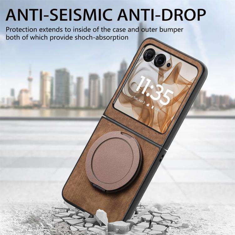 For Motorola Moto Razr 60 Retro Leather Rotation Round Holder Phone Case(Brown)