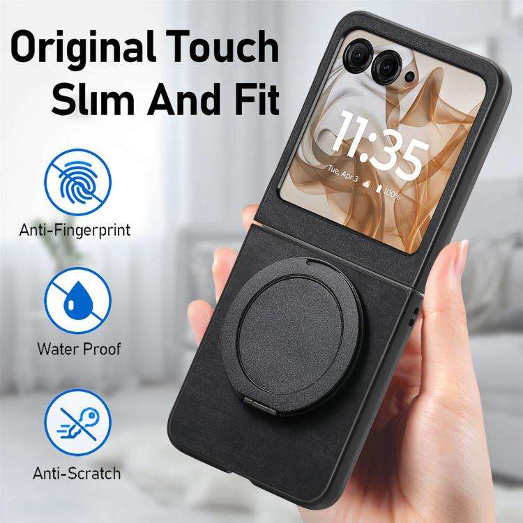 For Motorola Moto Razr 60 Retro Leather Rotation Round Holder Phone Case(Black)