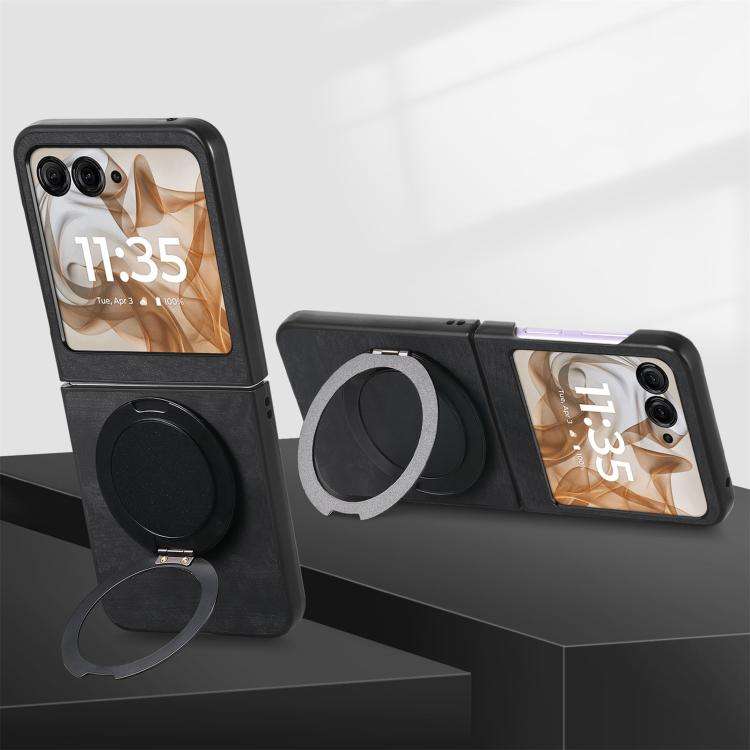 For Motorola Moto Razr 60 Retro Leather Rotation Round Holder Phone Case(Black)
