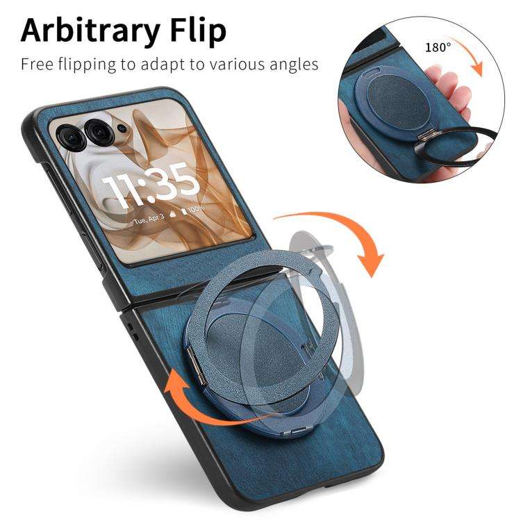 For Motorola Moto Razr 60 Retro Leather Rotation Round Holder Phone Case(Blue)