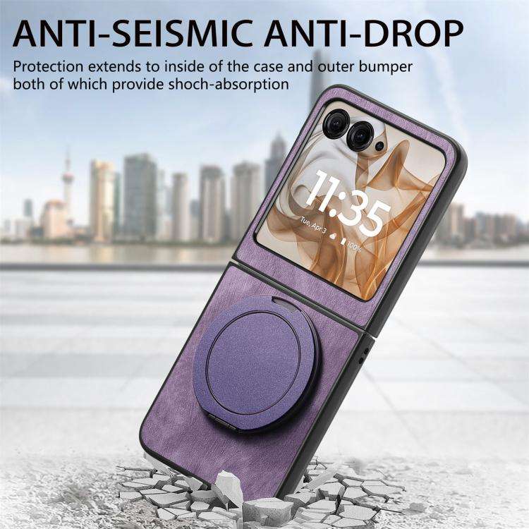 For Motorola Moto Razr 60 Retro Leather Rotation Round Holder Phone Case(Purple)