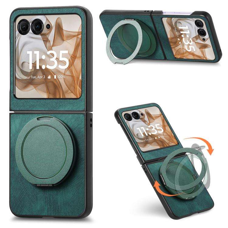 For Motorola Moto Razr 60 Retro Leather Rotation Round Holder Phone Case(Green)