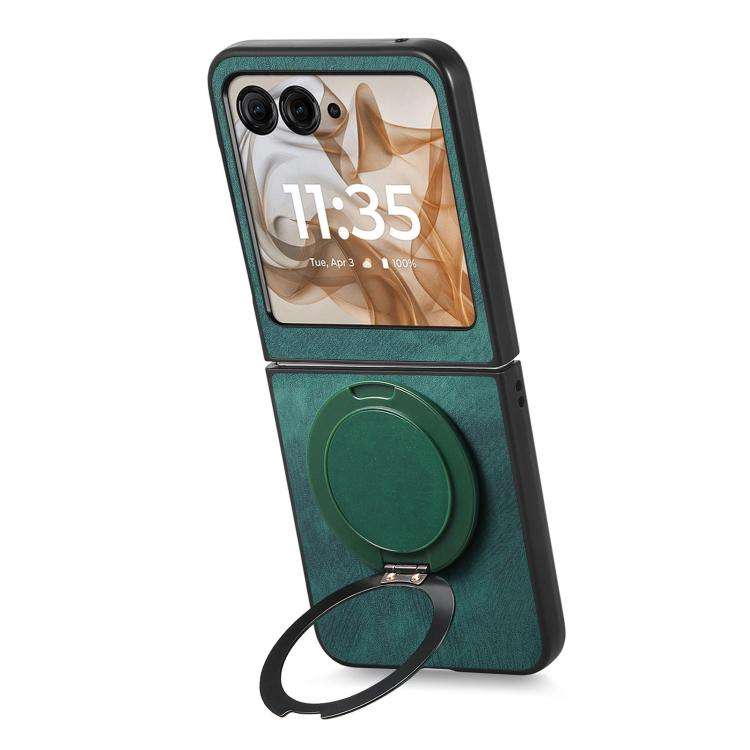 For Motorola Moto Razr 60 Retro Leather Rotation Round Holder Phone Case(Green)