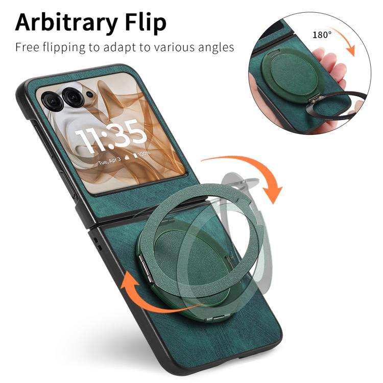 For Motorola Moto Razr 60 Retro Leather Rotation Round Holder Phone Case(Green)