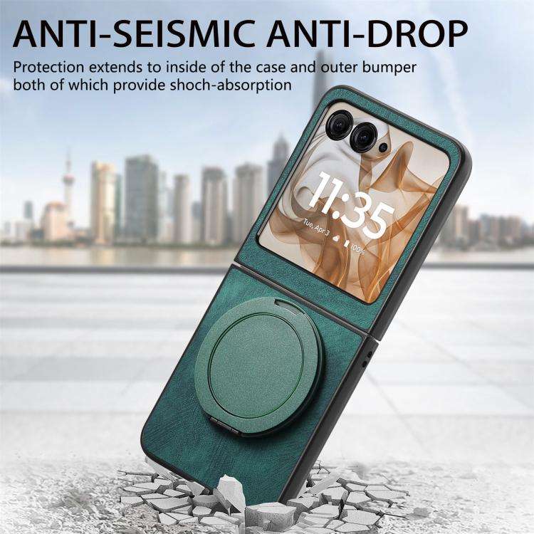 For Motorola Moto Razr 60 Retro Leather Rotation Round Holder Phone Case(Green)
